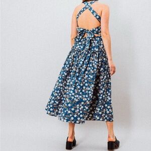 Tie Back Floral Blue Midi Dress Large Petite